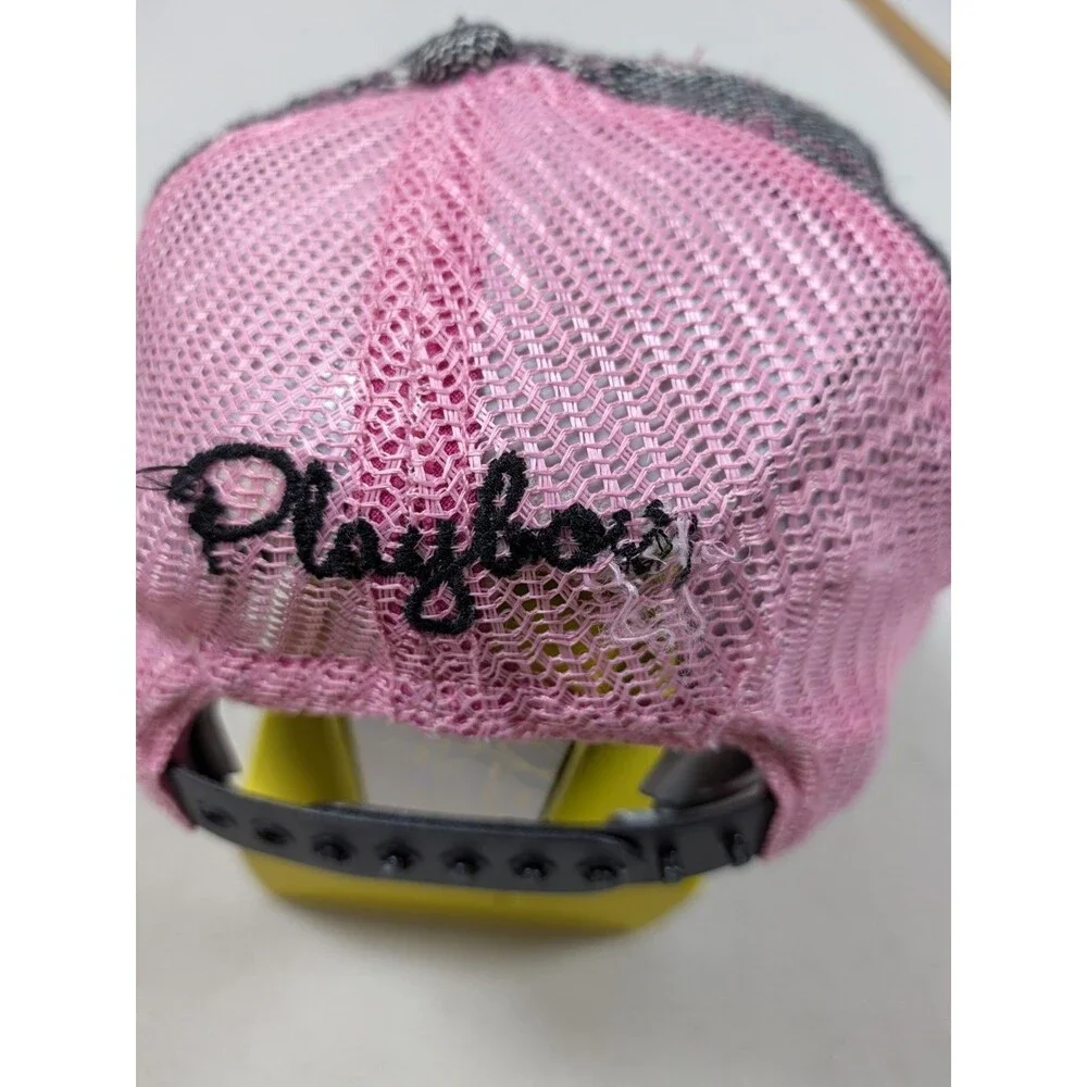 Vintage Retro Y2K Playboy Bunny Newsboy Pink Plaid Mesh Back Snapback Hat